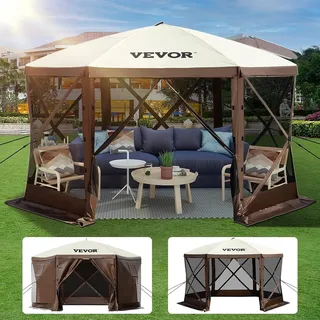 Vevor Pavillon-Zelt, 3,6 x 3,6 m, 6-seitiges Pop-up-Camping-Überdachungszelt mit Netzfenstern, tragbarer Tragetasche, Erdnägeln, großen Schattenzelten für Camping im Freien, Rasen und Hinterhof