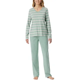 Schiesser Damen Schlafanzug Set lang weiche Baumwolle-Nightwear Pyjamaset, grün-Mel_181756, 38