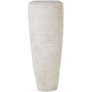 DRW Bodenvase aus Keramik, Beige, Sand, gewellt, 35 x 35 x 80 cm