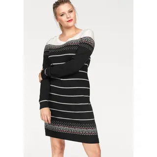 Strickkleid KANGAROOS, Damen, Gr. 50, N-Gr, schwarz (schwarz gemustert), Strick, Obermaterial: 50% Baumwolle, 50% Polyacryl, gemustert, figurbetont mini, Rundhals, Rippbündchen, Kleider Strickkleid, figurbetont, im Norweger-Stil, aus Baumwollmischung, langärmlig