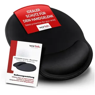 WORTEK Mauspad mit Gelkissen aus Memoryschaum - 23x26cm - Ergonomisches Mauspad mit Handgelenkauflage - vernähte Kanten - Maus Pad mit Handauflage Mousepad für schonende Haltung – Schwarz