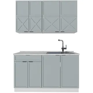 Vicco Singleküche Fame-Line Hellblau-grau/Weiß 140 cm ohne Ap , Holzwerkstoff , Küchenblock,Rechteckig , 140x81.6x46 cm , Küchen, Küchenzeilen & Küchenblöcke, Küchenzeilen, Küchenzeilen ohne Geräte