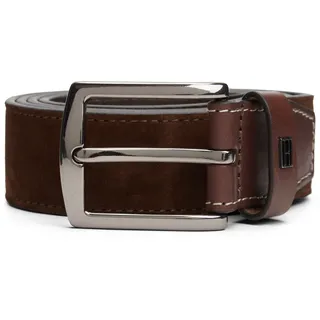 Ledergürtel TOMMY HILFIGER "DENTON ELEVATED SUEDE 3,5 cm breit", Herren, Gr. 110, rich walnut, Rindsleder, Gürtel Ledergürtel, aus Wildleder, kontrastfarbene Ziernähte
