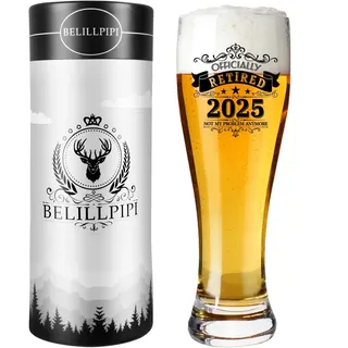 Belillpipi Ruhestand Geschenke für Männer, Bierglas Mit Gravur Rentner Geschenke für Papa Opa, Renteneintritt Geschenk Männer Kollegin Bierkrug 0,5L Personalisierte Geschenk für Retired 2025