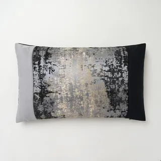 THE-TINOART Rechteckiges Dekokissen, 30,5 x 50,8 cm, Grau und Glitzer, goldfarben, niedliches Überwurfkissen, Patchwork-Design, Akzentkissen, Bezug für Couch, Sofa, Bett, 1 Stück