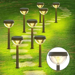 Linkind Solar Gartenlampen 3000K Warmweiß, Solarlampe Aussen Garten mit Lichtsensor, Solar-Wegeleuchten 3 Leuchtmodi, IP54 Wasserdicht Gartenstecker mit Erdspieß für Weg, Auffahrt, 8 Stück