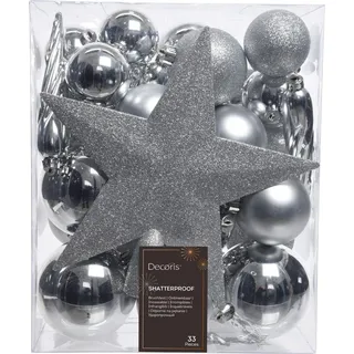 DECORIS Weihnachtskugeln Mix 023371 bruchfest silber 33St - Silber