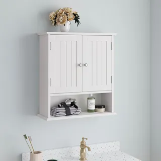 Badezimmerschrank Wandregal mit 2-Türen, Weiß - Weiß