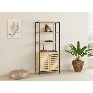 Hanah Home Industrial Bookshelf, Sapphire & Black, 70 x 162.2 x 34 cm | 100% Melamine Coated Particle Board, 18 mm Thick, Sturdy Metal Frame | Stylish Storage Solution for Modern Spaces