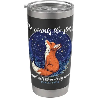 He Counts The Stars Bibelvers Psalm 147:4 Christlich Fuchs Doppelwandiger Edelstahl-Thermobecher