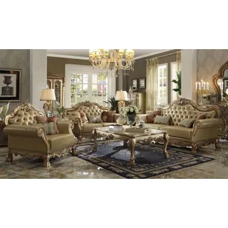 Designer Sofagarnitur 3+2 Sitzer Sofa Couch Leder Garnitur Polster Set Gruppe - Beige