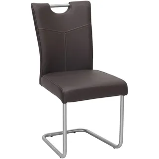 Valdera Schwingstuhl , Edelstahlfarben, Dunkelbraun , Metall, Leder , Echtleder , Spaltleder , Uni , Rundrohr , 44x99x57 cm , Lederauswahl, Gestellauswahl , Esszimmer, Stühle, Schwingstühle