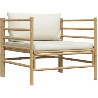 vidaXL Gartensofa Mit Kissen CremeWeiß Bambus , Naturmaterialen , Füllung: Polyester , Rechteckig , 74x60x70 cm , Gartenmöbel, Loungemöbel, Gartensofas & Loungesofas