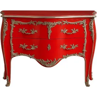 Casa Padrino Barock Kommode mit 2 Schubladen Antik Rot / Silber - Handgefertigte Massivholz Kommode im Barockstil - Handgefertigte Barock Möbel - Edel & Prunkvoll - Rot, Silber