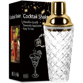 Limeow 1 Stück Cocktail Shaker,Cocktail Gläser,Cocktail Maschine,Shaker Glas, Glas Shaker,Shaker Cocktail Mit Filterschicht, Versiegelt und Langlebig, Geeignet für Hauspartys und Bargebrauch (Gold)