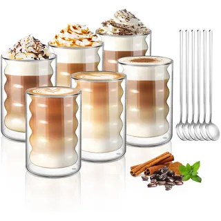 ecooe 350ml Doppelwandige Kaffeegläser Latte Macchiato Gläser 6er Set Einzigartige Spiralförmige Gläser, Doppelwandig Kaffeeglas Teegläser für Cappuccino, Tee, EIS,Milch, Geschenk für Frauen Freund/in