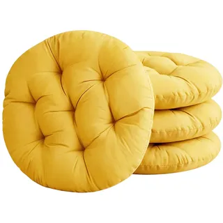 MOFXWHE 4er Set Stuhlkissen Rund, 40cm Bequemes Sitzkissen Gefüllte Sitzkissen, Runden Bodenkissen Stuhlauflage für Indoor, Outdoor, Küche, Garten, Esszimmer, Wohnzimmer, Studierzimmer (Gelb)