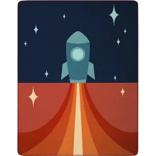 Biederlack "Babydecke Little Rocket," 75 x 100, mit Zierstich, blau, orange