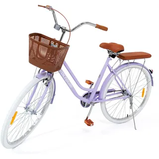 Damen Citybike 28 Zoll VOLTOURI Retro Fahrrad Korb Gepäckträger Stahlrahmen 17“ Lila - Lila