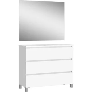 Baikal NEO, Melamin 16 mm Keramikwaschbecken Badezimmermöbel mit Waschbecken und Spiegel, weiß, 90 cm