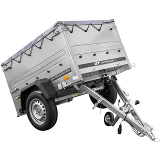 Pkw Anhänger Neu Garden Trailer 150 Kipp mit zusätzlichen Bordwänden, Stützrad und Grauer Flachplane