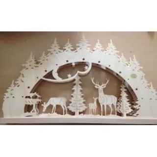 3D LED-Lichterbogen Waldszene Hirschfamilie Futterkrippe 52x32x4,5 7-flammig NEU
