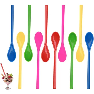 10 Stück Lange Bunte Plastik Löffel, Plastiklöffel Langer Stiel Bunt Eislöffel Lang Kunststoff Eierlöffel Mehrweg Eierlöffel Kunststoff Joghurtlöffel Lang Müsli Löffel Robust Griff für Kaffee Getränke