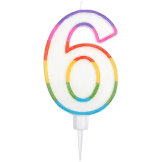 Homéa, Geburtstagskerze, Zahl 6, mit Kunststoffständer, Höhe 10,5 cm, mehrfarbig