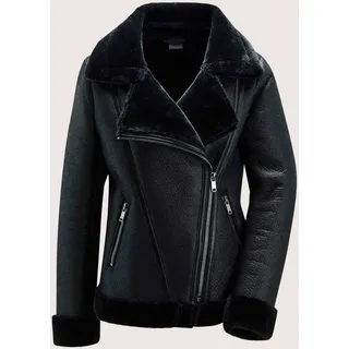 MADELEINE Kurzjacke "Jacke Edle Bikerjacke mit Reverskragen" Fake-Fur Lammfelljacke, Bikerform, schwarz