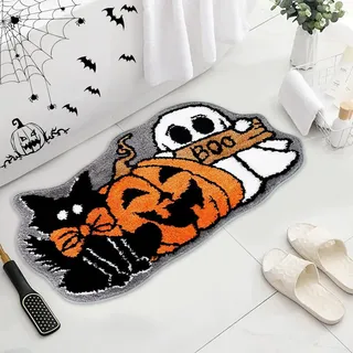 GZWY Halloween Deko Fußmatte, Halloween Kürbis Fußmatte Gruselig Badematten, Geister Kürbis Teppich Horror Deko, Halloween Dekoration rutschfeste Bodenmatte für Badezimmer, Küche, Raumdekoration