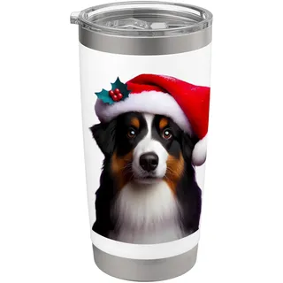 Australischer Schäferhund mit Weihnachtsmannmütze, Weihnachtsmann Doppelwandiger Edelstahl-Thermobecher