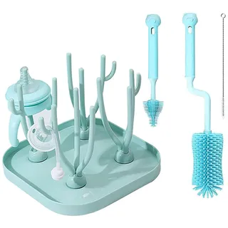 Kiuiom Abtropfgestell Flaschen Baby mit Flaschenbürste,Trockenständer Babyflaschen,Abnehmbar Abtropfgestell für Saugern Babyflaschen,Fläschen Ständer Trockengestell,Rotating Bottle Brush