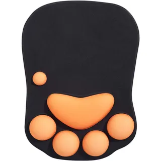 DOBAOJIA Mauspad mit Handgelenkstütze, Katzenpfote Mauspad, Ergonomisches 3D Silikon Gel Mouse Pad, Rutschfester Boden, für Zuhause/Büro/Gaming, Schwarz & Orange