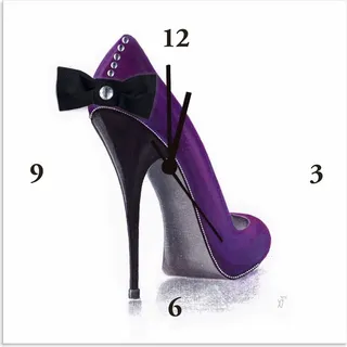 ARTland Wanduhr auf Alu Funkuhr - schwarzer Zeiger Damenschuh - Violettes Modell Größe: 30x30 cm - Lila