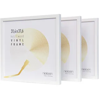 nielsen Schallplatten Rahmen, 31,4 x 31,6 cm (3er Set), Holz, Reinweiß, Vinyl Rahmen zum Aufhängen im Hoch- & Querformat, bruchsicheres Kunstglas, Vinyl Holz