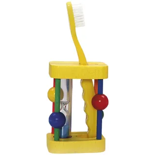 Hess Holzspielzeug 14533 - Zahnbürstenhalter aus Holz für Kinder, inkl. drehbarer Sanduhr, handgefertigt, Zahnputzbecher zur täglichen Nutzung beim Zähneputzen