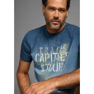 MAN'S WORLD T-Shirt Kurzarm, Regular Fit, bedrucktes Design, Rundhalsausschnitt, blau