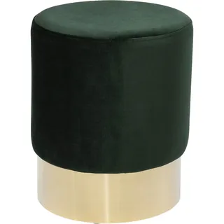 Kare Design Hocker Cherry Dunkelgrün Brass, kleiner, moderner Design Hocker mit Samtbezug, Polsterhocker rund, Grün-Gold, (H/B/T) 42x35x35cm
