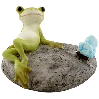Top Collection Miniatur Feengarten und Terrarium Statue Frosch ruhend auf Stein mit Schmetterling