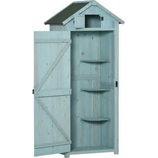 Fortuna Lai Gartenschrank Gerätehaus mit Fachböden und Fenstern, 77 x 54,2 x 179 cm, Holz in Hellblau und Grün, Asphaltdach für Garten & Terrasse - Hellblau