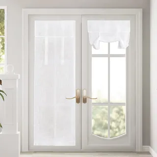 PONY DANCE Französischer Türvorhang Halbtransparent Gardine mit Klettverschluss Leinentextur Scheibengardine für Landhaus French Türvorhänge 2 Stücke 70 x 180 cm, Weiß