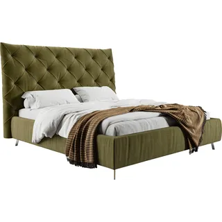 PLACES OF STYLE Polsterbett »Elloree, in 4 Breiten, hinten mit Originalstoff bezogen, auch in Leder« Kopfteilhöhe 143cm, belastbar bis 280 kg, auch in Überlänge 220cm, grün