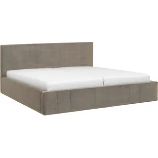 Curacao Polsterbett 120x200cm mit Lattenrost und Stauraum, hydraulisches Federbett, Samt-Polsterbett, ohrförmiges Doppelbett, Funktionsbett, beige. - Beige