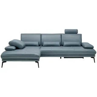 Celina Home Ecksofa , Graublau , Leder , Echtleder , Rindleder, Spaltleder , Ottomane links, L-Form , 273x187 cm , Made in Eu , Fußauswahl, Lederauswahl, Stoffauswahl, seitenverkehrt erhältlich, Hocker erhältlich, Rücken echt , Wohnzimmer, Sofas & Couches, Wohnlandschaften, Ecksofas