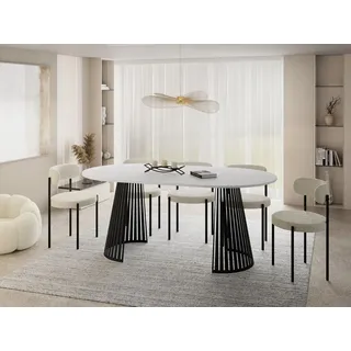 WFL GROUP Esstisch Rund Ausziehbar mit Lamellen im Loft-Stil – 120 bis 200 cm – Industrieller Tisch mit Schwarzen Metallbeinen, Platzsparend für Wohnzim... – Weiß