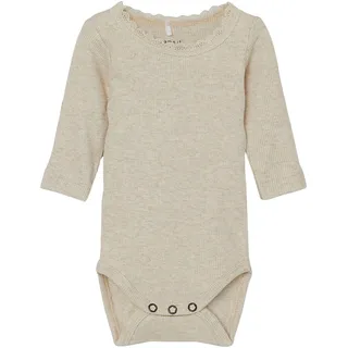 NAME IT Langarmbody NAME IT "NBFKAB LS BODY NOOS", Mädchen, Gr. 68, N-Gr, beige (peyote melange), Jersey, Obermaterial: 57% Baumwolle, 38% Modal, 5% Elasthan, meliert, unifarben, normal, Rundhals, Bodys Langarmbody