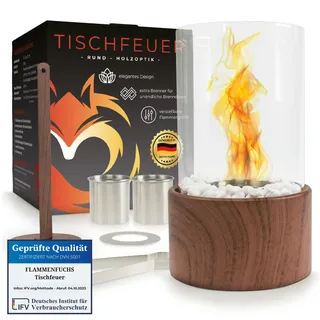 Flammenfuchs® einzigartiger Tischkamin in edler Holzoptik - Tischfeuer XXL-Set für Indoor & Outdoor - Bio Ethanol Tischkamin - unendliche Brenndauer - Ethanol Kamin mit Verstellbarer Flamme – Kamin