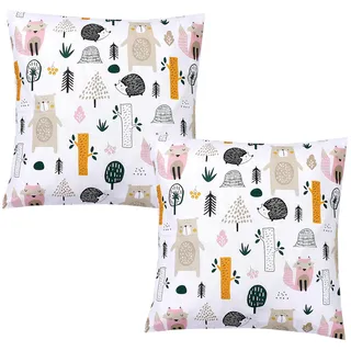 TupTam Kinder Kissenbezug Dekorativ Gemustert mit Hotelverschluss 2er Set, Farbe: Waldtiere, Größe: 80 x 80 cm