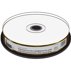 Bild Professional Line CD-R 700Mb|80Min 52-fache Schreibgeschwindigkeit, vollflächig bedruckbar (Tintenstrahldrucker), Weiß, zur Langzeitarchivierung, 10er Cake, MRPL511