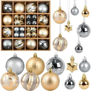 Unyqoos® 44er Set Weihnachtskugeln Gold & Silber – unzerbrechliche Deko-Kugeln aus gegalvanisiertem Kunststoff, matt & glänzend, für Innen & Außen - Gold, Silber